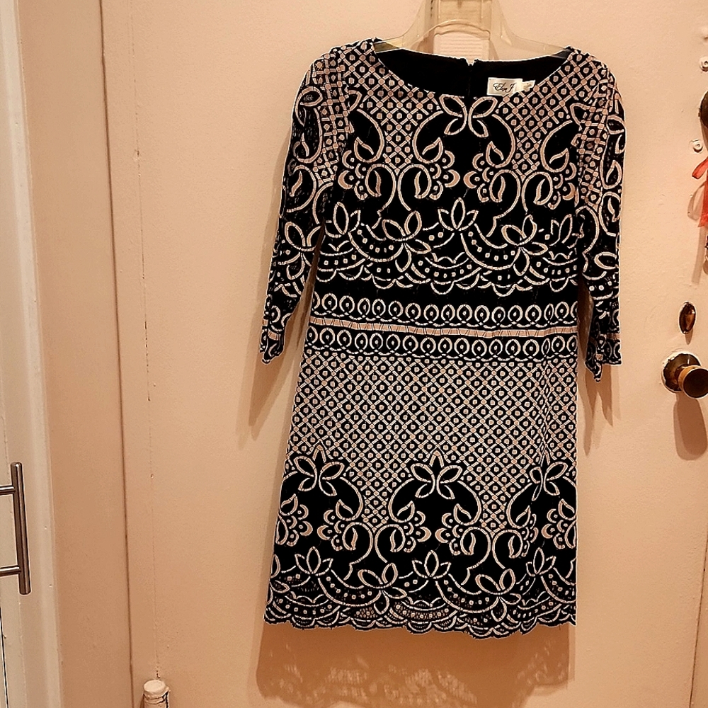 Eliza J black and cream lace party dress